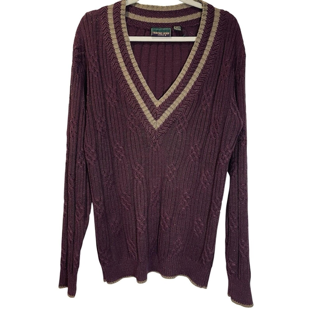 Vintage‎ Varsity V-Neck Maroon Preppy Varsity Knit Sweater Trendy Large 80's
